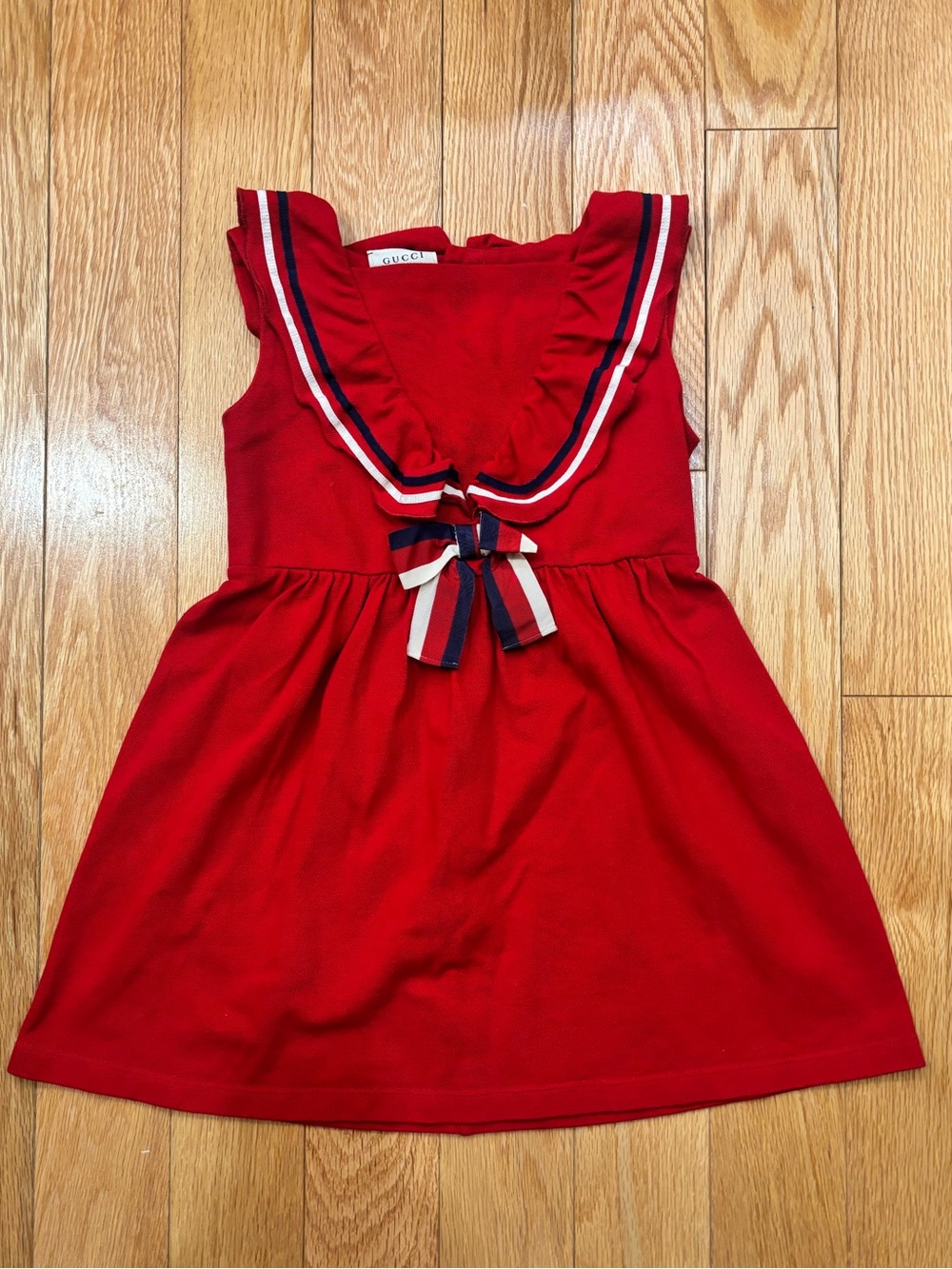 GUCCI Red Sailor Bow-Accent Girls' Dress